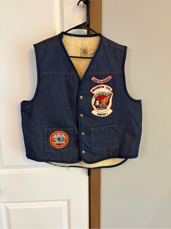 Carhartt Other - 1980’s Men’s Carhartt Denim Sherpa W/ Vintage Motorcycle Patches Size XL